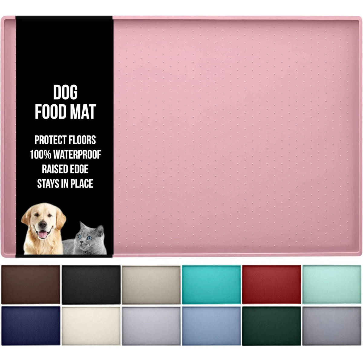 Silicone Cat Dog Food Mat, Anti-Slip Dog Bowl Mats, Pet Feeding Mats with Lip to Prevent Spills, Pet Placemat to Protect Floors