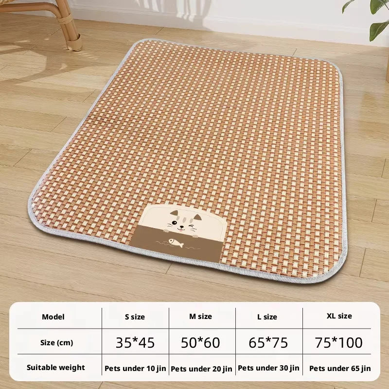 Pet Cooling Mat for Dogs Cats, Summer Rattan Sleeping Pad, Non-Slip Breathable Bed Mat