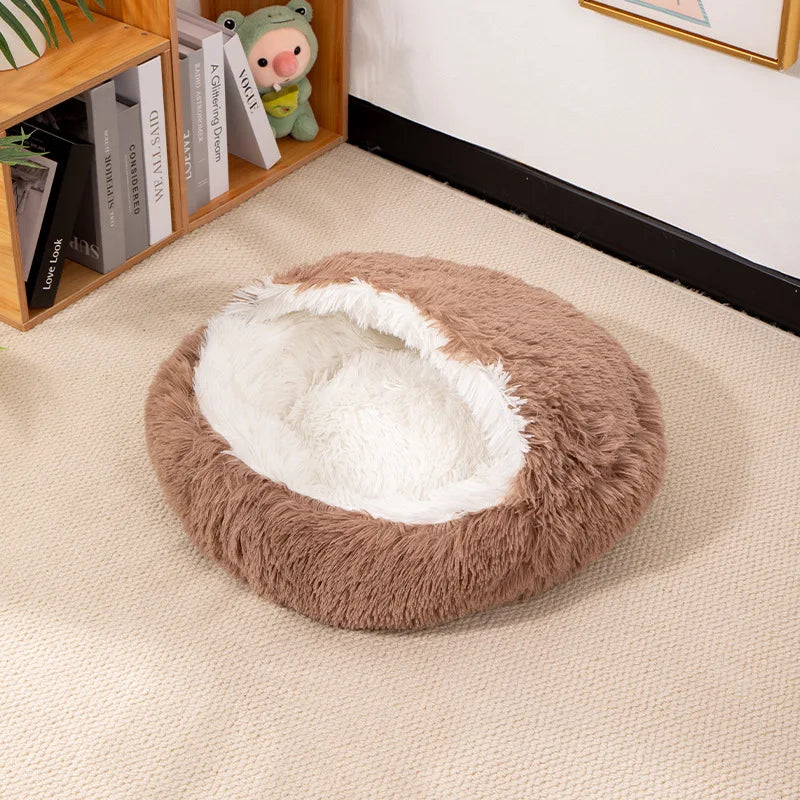 Warm Closed Shell Cat Bed Thick Plush Enclosed Pet Cave House All Season Washable Soft Dog Bed Nest for Kittens Small Puppies