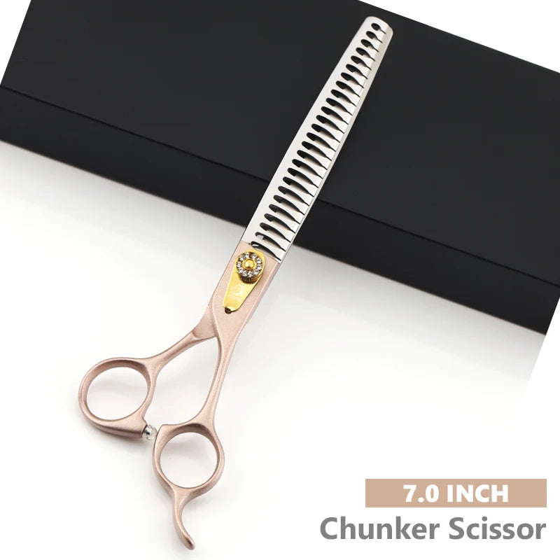 FIRELION 7.0/7.5 Inch 440C Steel Dog Curved Scissors Pet Grooming Scissors Set Professional Cutting/Thinning/Chunker Shears