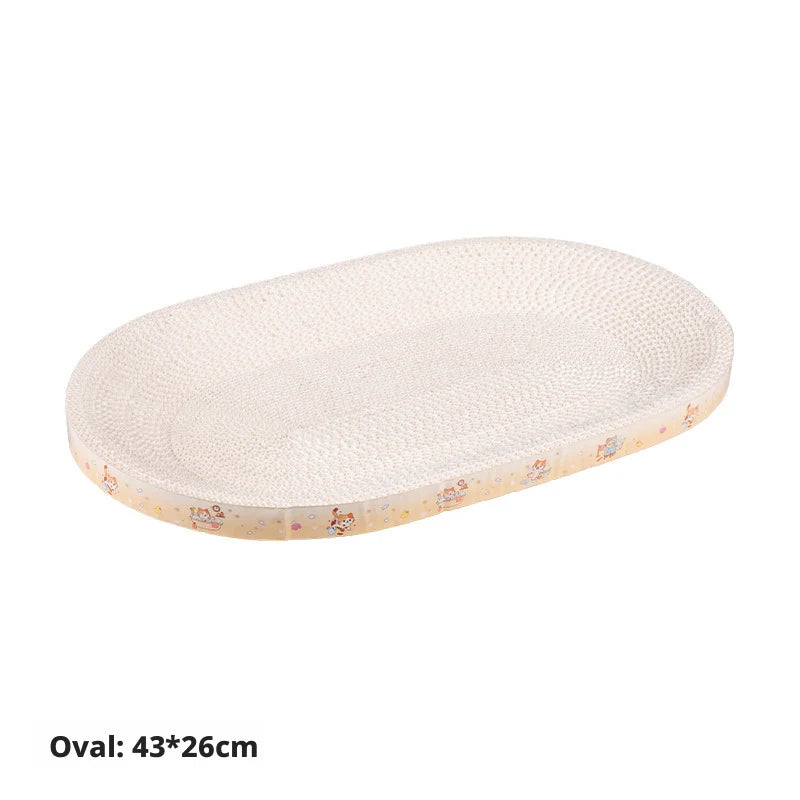 Round & Oval Corrugated Cat Scratcher Bed 2-in-1, Wear-resistant No Mess Cat Scratching Pad Nest Toy