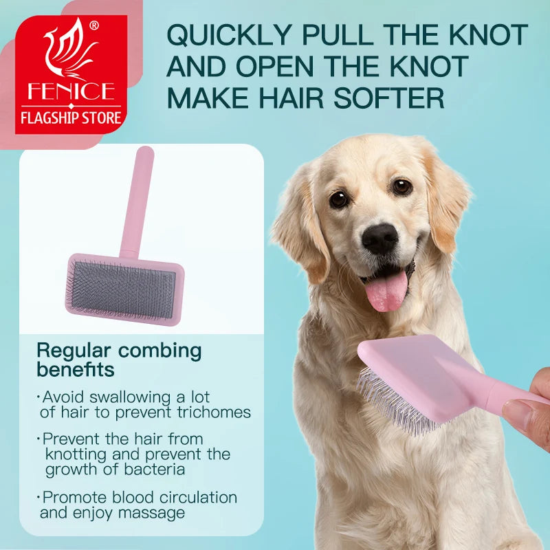 Fenice Professional Dog Comb Unknotted Brush Colorful Soft Hard Needle Fluffy Dog Hair Remover Shedding Comb