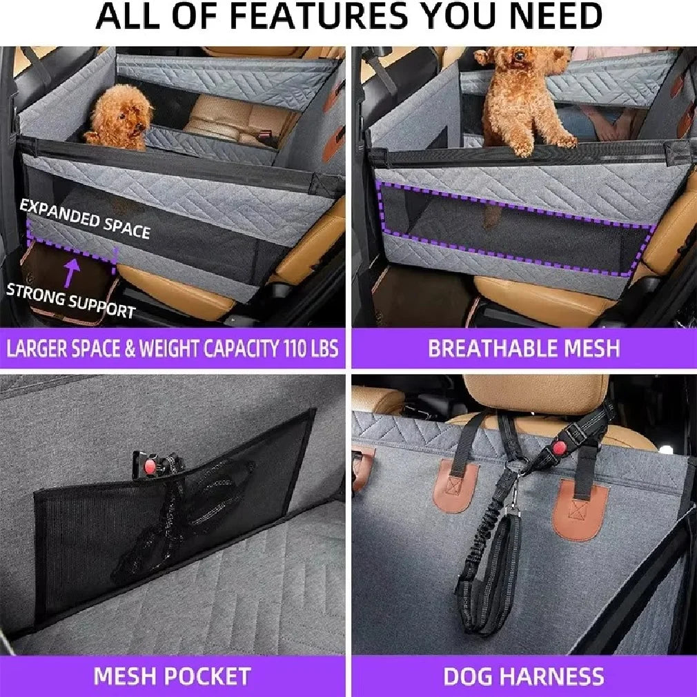 Pet Car Nest Bed, Full Coverage Back Seat Hammock Extender for Cars, Waterproof Scratchproof with Mesh Pocket for All Size Dogs