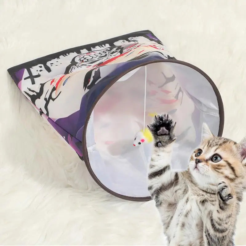 Cat Tunnel Toy Halloween Pattern Play Tube With Ball Portable Foldable Cat Tubes And Tunnels For Small Medium Rabbits Puppies