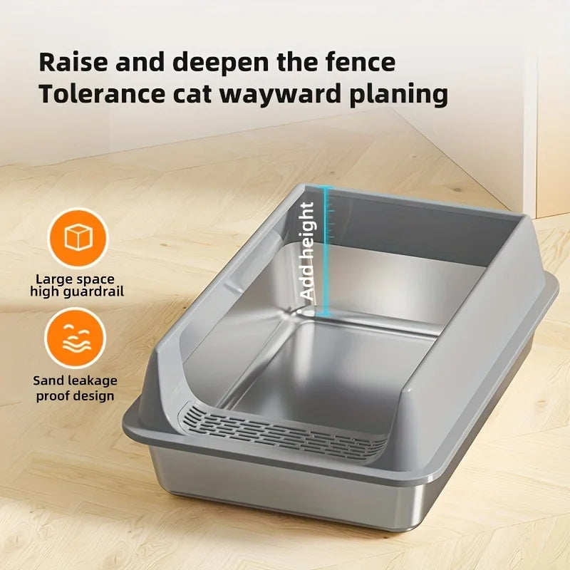 Stainless Steel Litter Box, Semi-enclosed Splash-proof And Leak-proof Design, Removable Lid, Suitable For Big Cats, And More