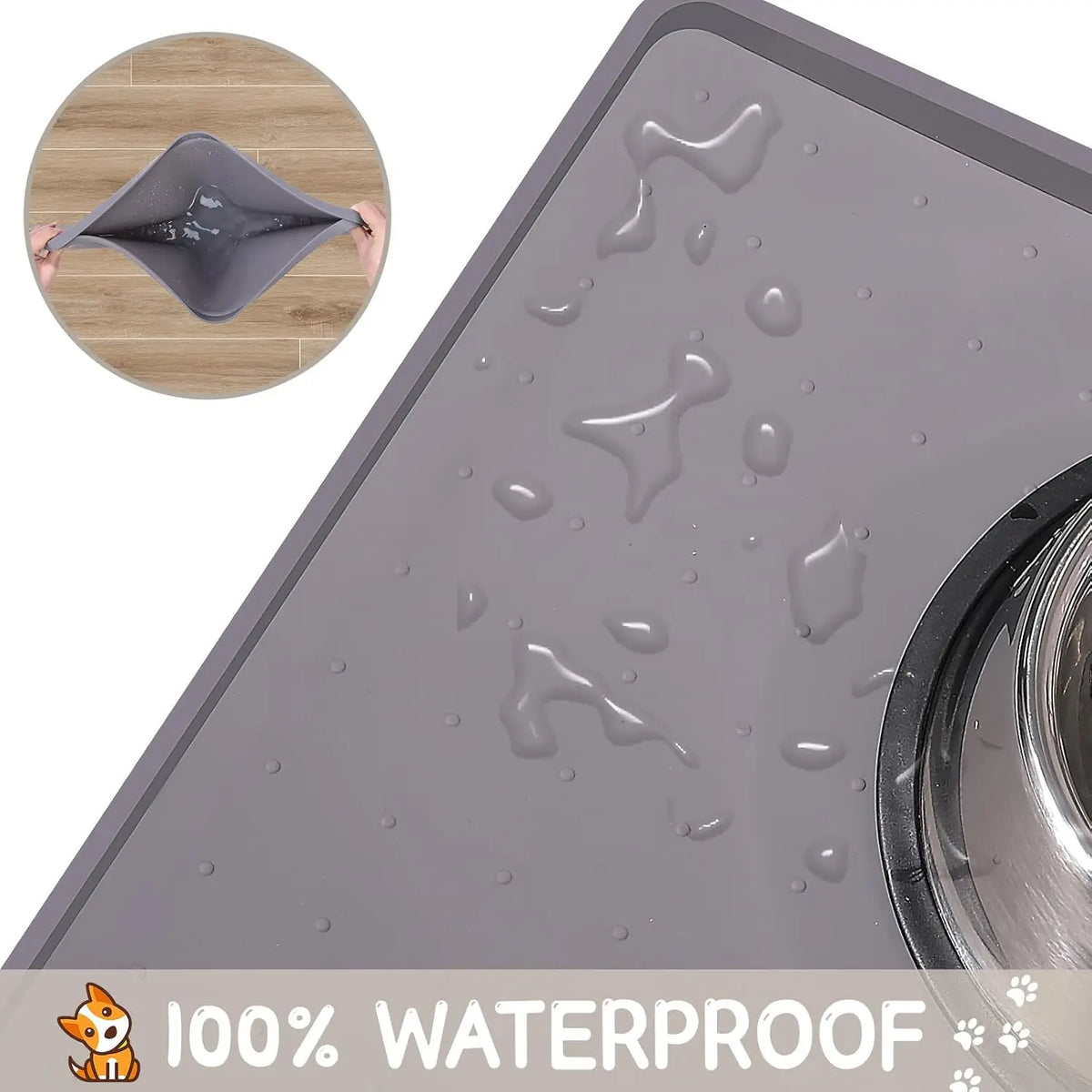 Silicone Cat Dog Food Mat, Anti-Slip Dog Bowl Mats, Pet Feeding Mats with Lip to Prevent Spills, Pet Placemat to Protect Floors