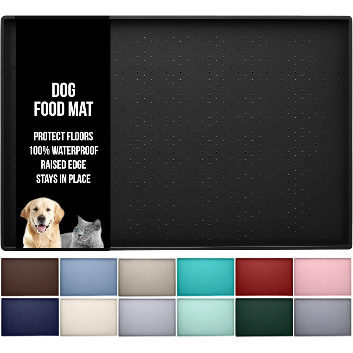 Silicone Cat Dog Food Mat, Anti-Slip Dog Bowl Mats, Pet Feeding Mats with Lip to Prevent Spills, Pet Placemat to Protect Floors