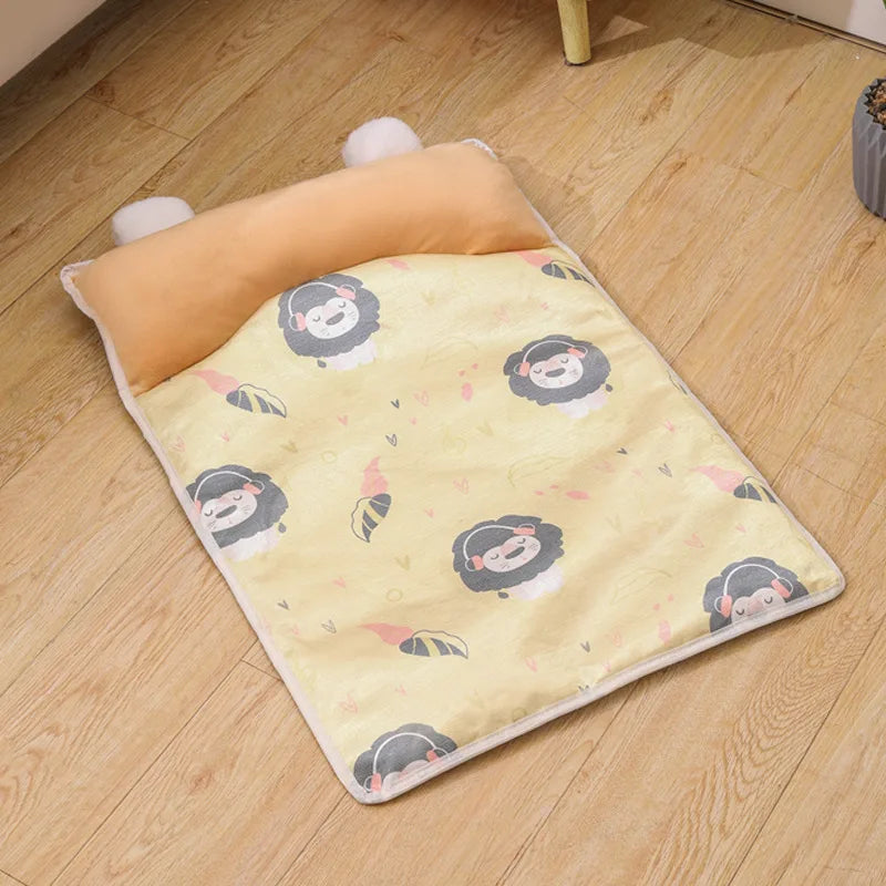 Summer Ice Silk Cold Mat Universal for Small Medium-sized Dog Beds Printed with Pillow Soft and Comfortable Cat Bed Accessories