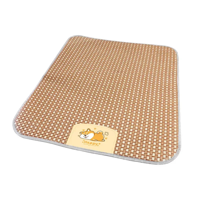 Pet Cooling Mat for Dogs Cats, Summer Rattan Sleeping Pad, Non-Slip Breathable Bed Mat