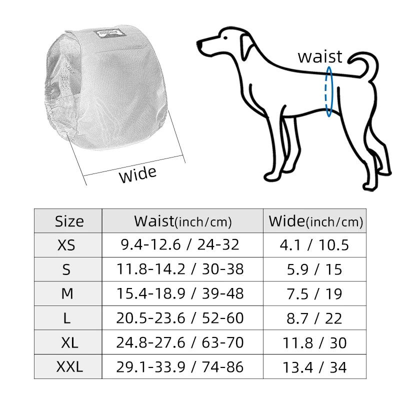 Reusable Dog Diaper (2pack) Washable Graphene Male Dog Belly Wrap Antibacterial Absorbent Pet Waist Band Leakproof Sanitary Pant