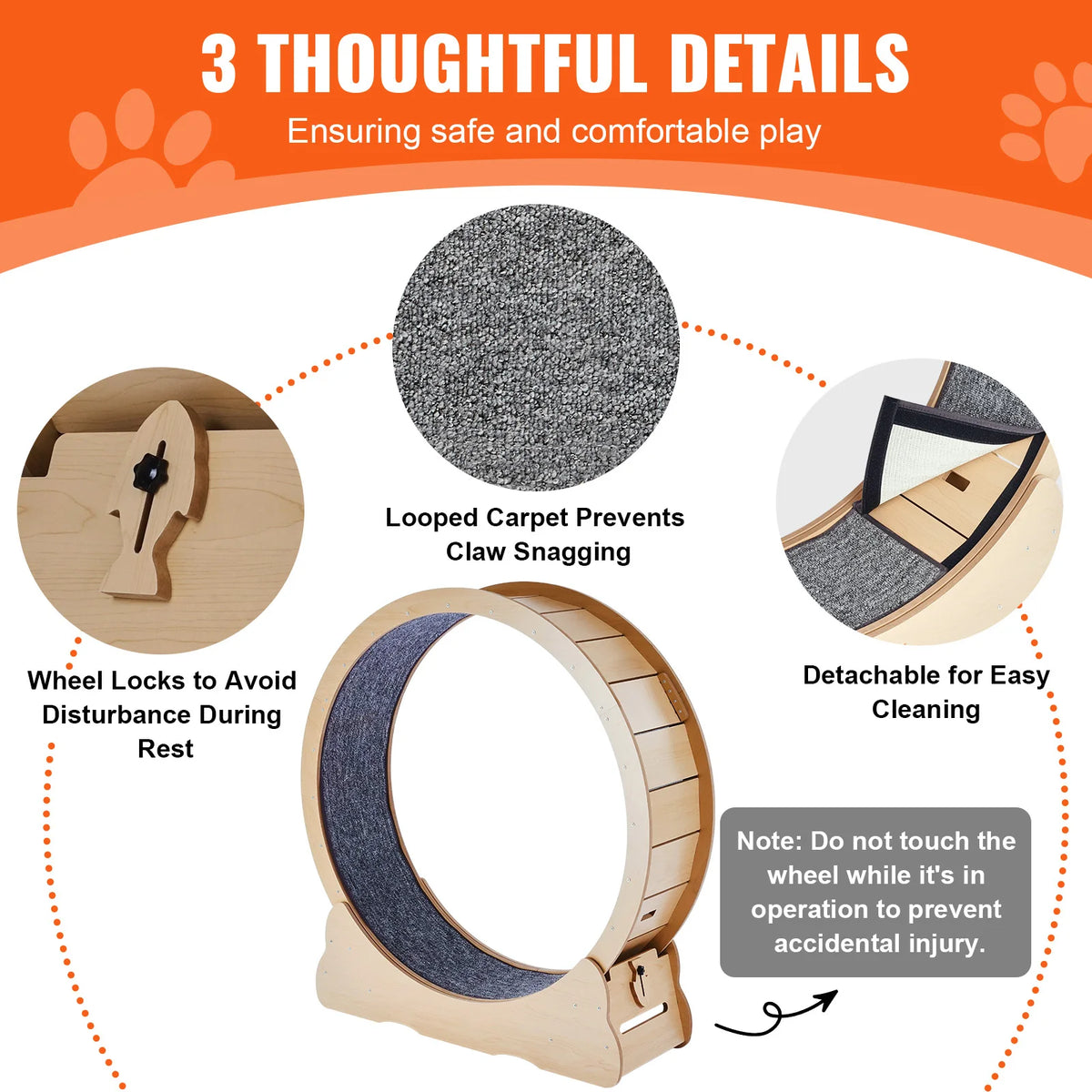 SucceBuy Wooden Cat Exercise Wheel Large Cat Treadmill Wheel for Indoor Cat Running Wheel with Detachable Carpet & Cat Teaser