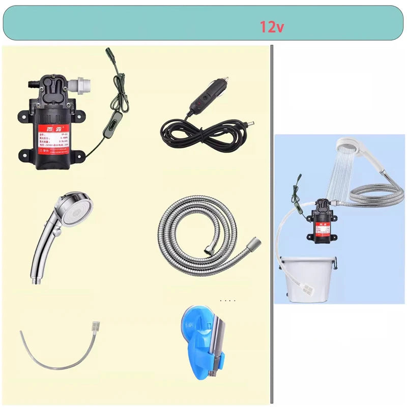 Electric Water Pump Car Washer Handheld Faucet Kit Outdoor Bath Camping Shower Head For Camping Hiking Pet Cleaning