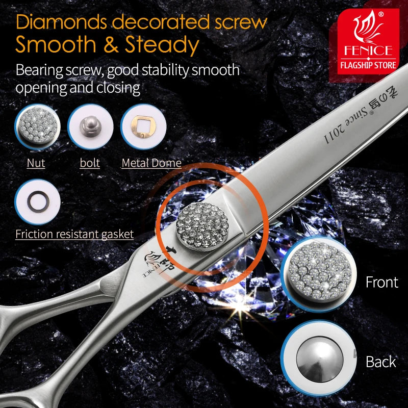 Fenice High-end 7.0/7.5/8.0/8.5 inch JP440C Diamond Screw Pet Grooming Straight Scissors/Curved Shears for Dog beauty