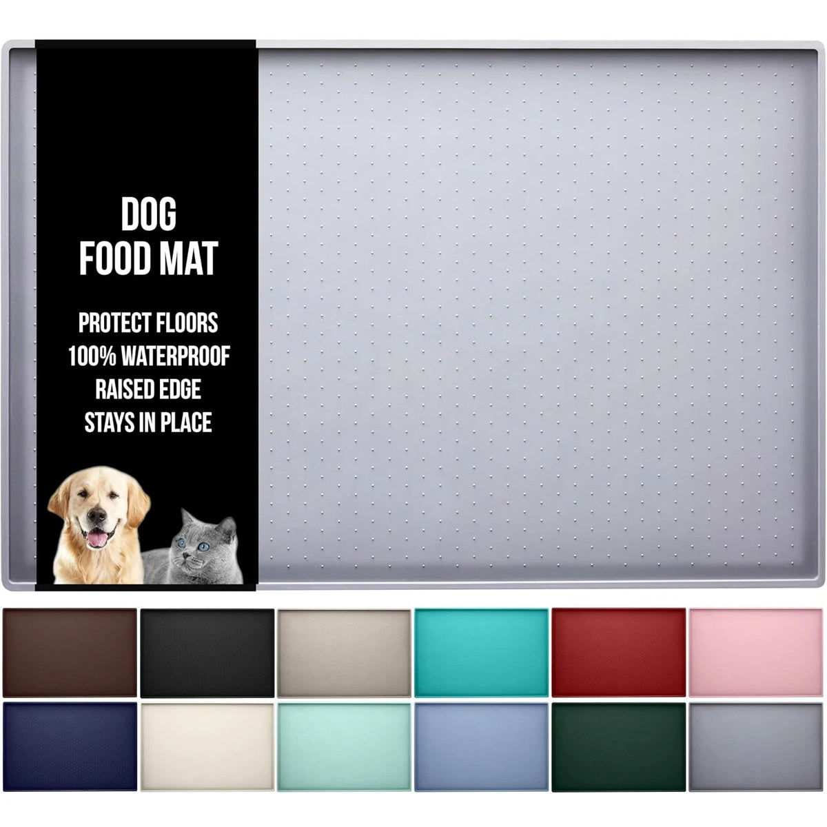 Silicone Cat Dog Food Mat, Anti-Slip Dog Bowl Mats, Pet Feeding Mats with Lip to Prevent Spills, Pet Placemat to Protect Floors