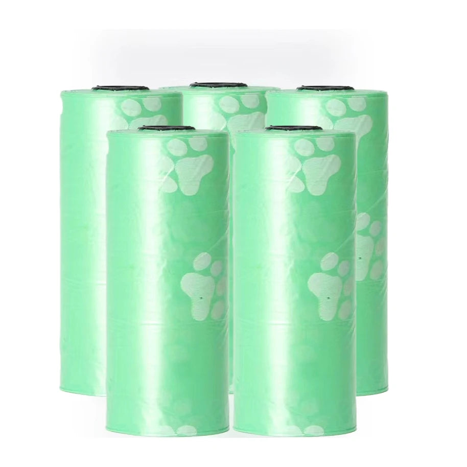 Pet Poop Bags Disposable Dog Waste Bags Bulk Poop Bags with Leash Clip and Bone Bag Dispenser 5Roll(75Pcs) Bags with Paw Prints