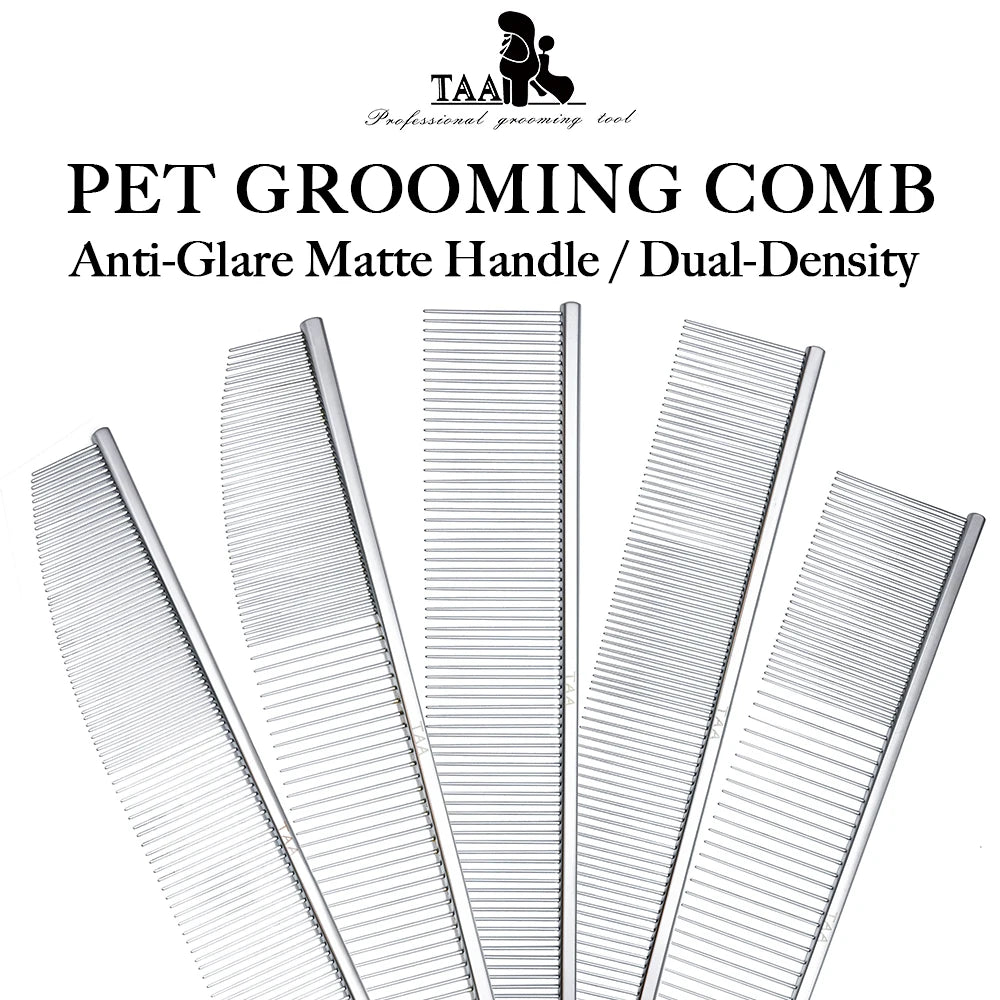 TAA Pet Comb Dual-Density Professional Pet Grooming Comb Anti Static Anti-Glare Matte Handle Ultralight Dog Tangle Free Brushing