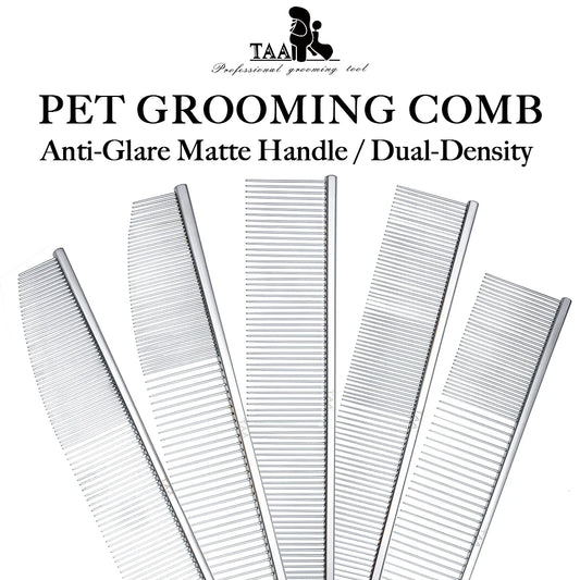 TAA Pet Comb Dual-Density Professional Pet Grooming Comb Anti Static Anti-Glare Matte Handle Ultralight Dog Tangle Free Brushing