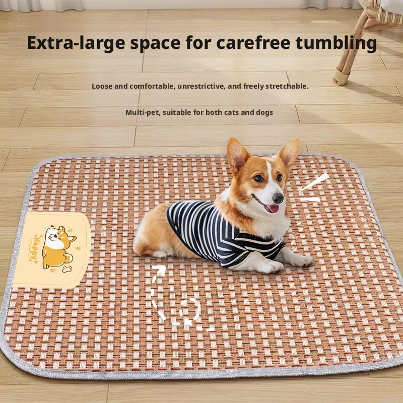 Pet Cooling Mat for Dogs Cats, Summer Rattan Sleeping Pad, Non-Slip Breathable Bed Mat