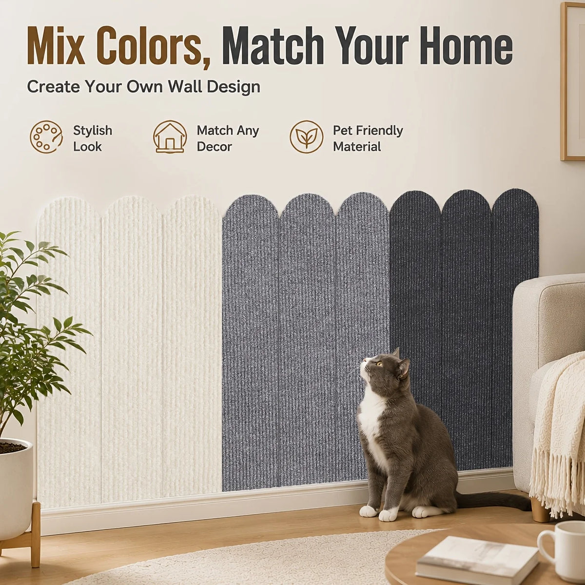 8PCS Self-Adhesive Removable Cat Scratching Board,Suitable for Home Use in Furniture Surfaces,Cat Wall Scratcher Protector