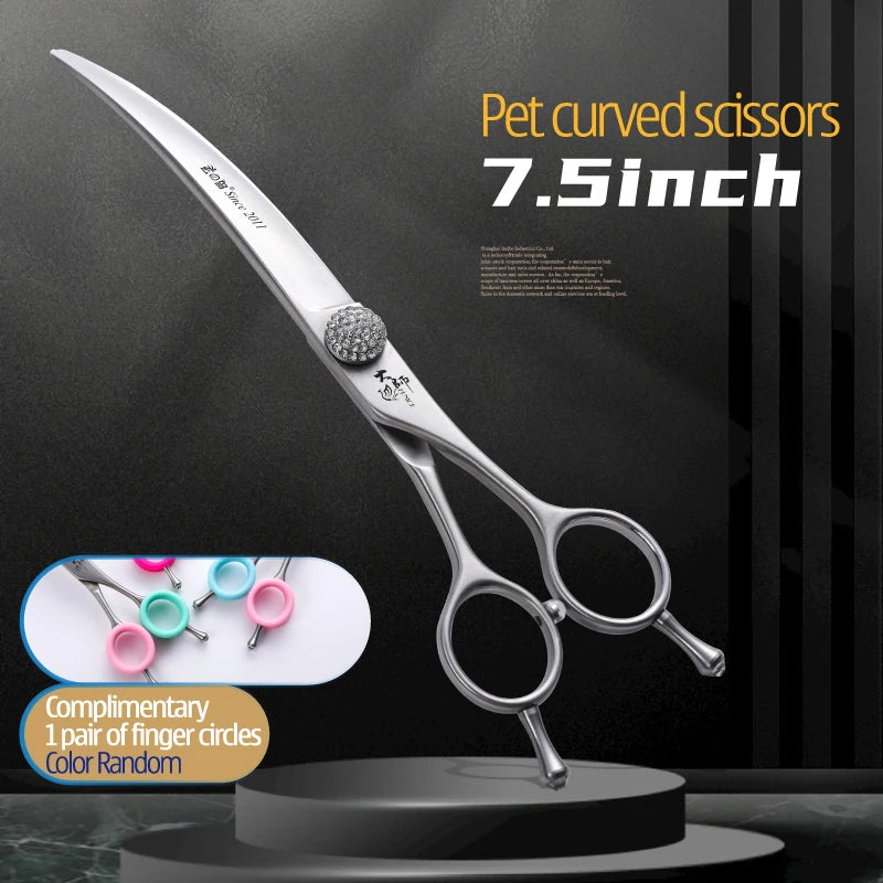 Fenice High-end 7.0/7.5/8.0/8.5 inch JP440C Diamond Screw Pet Grooming Straight Scissors/Curved Shears for Dog beauty