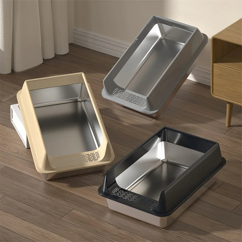 Stainless Steel Litter Box, Semi-enclosed Splash-proof And Leak-proof Design, Removable Lid, Suitable For Big Cats, And More