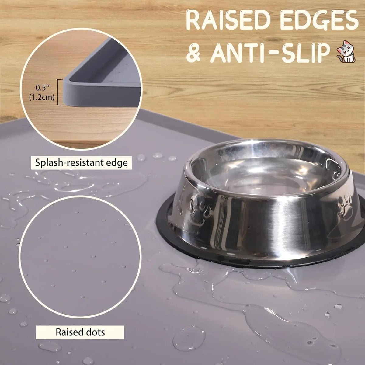Silicone Cat Dog Food Mat, Anti-Slip Dog Bowl Mats, Pet Feeding Mats with Lip to Prevent Spills, Pet Placemat to Protect Floors