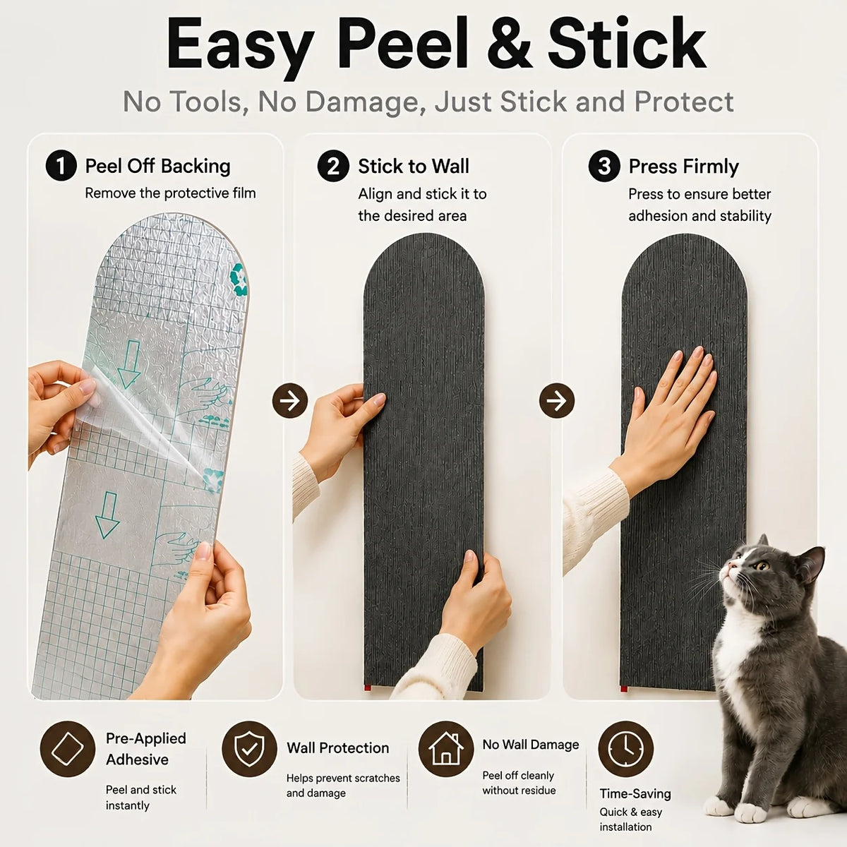 8PCS Self-Adhesive Removable Cat Scratching Board,Suitable for Home Use in Furniture Surfaces,Cat Wall Scratcher Protector