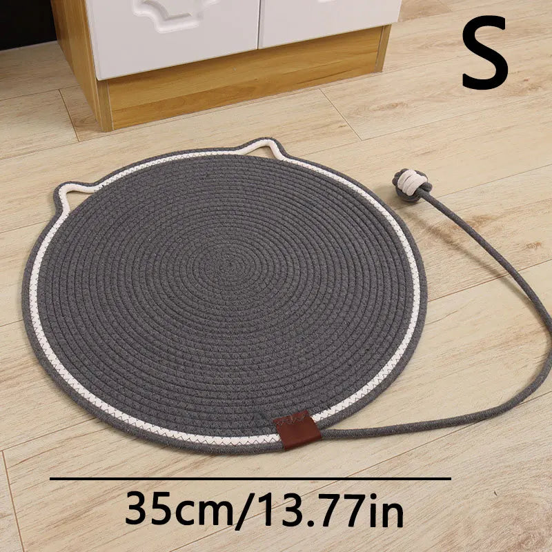 Cotton Rope Cat Scratching Mat Cute Cat Head Shape Scratch Pad with Knotted Toy Ball Wear Resistant Cat Grinding Claw Pad Indoor