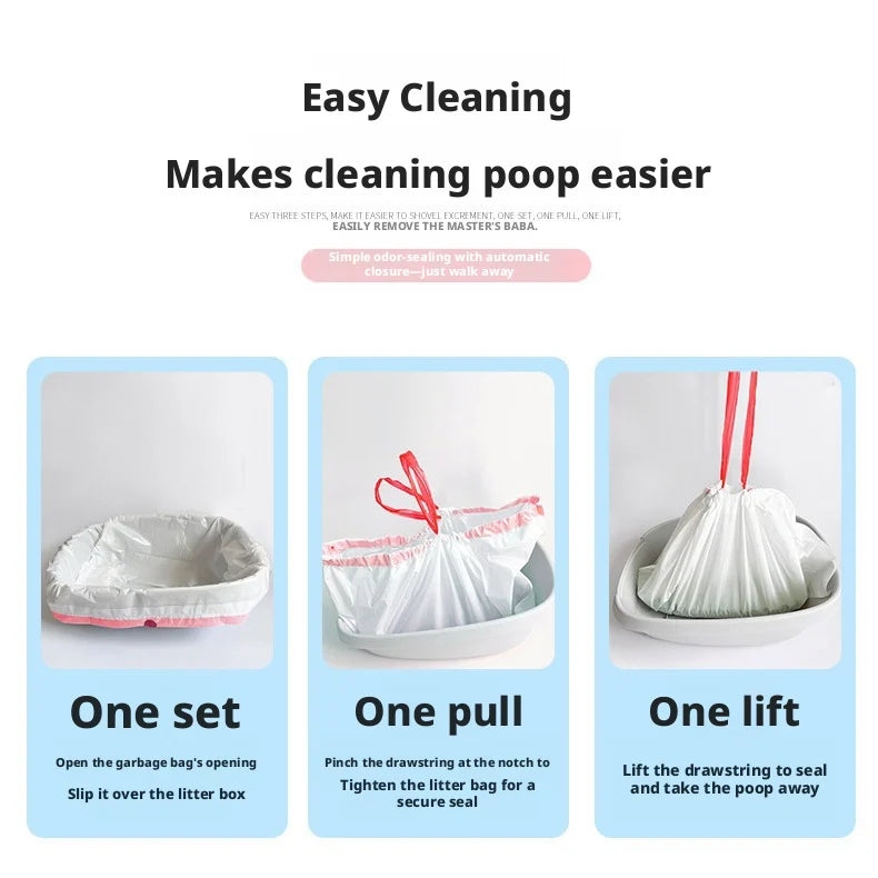 Thick Cat Litter Box Liners, Drawstring Pet Waste Bags, Large Disposable Cleaning Bags for Cats