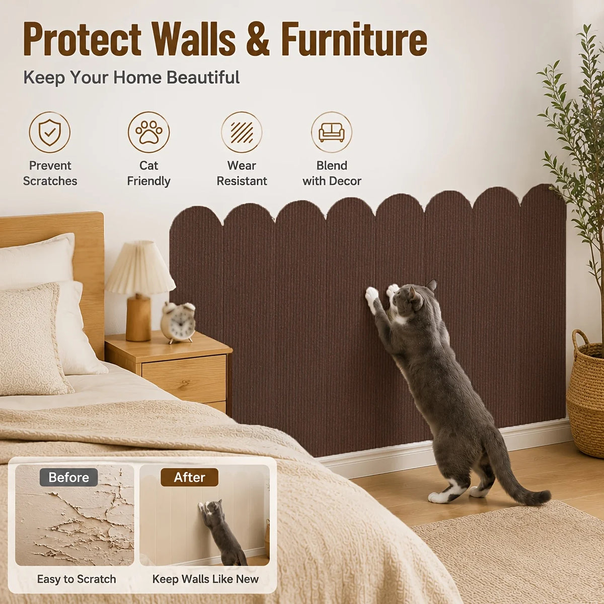 8PCS Self-Adhesive Removable Cat Scratching Board,Suitable for Home Use in Furniture Surfaces,Cat Wall Scratcher Protector