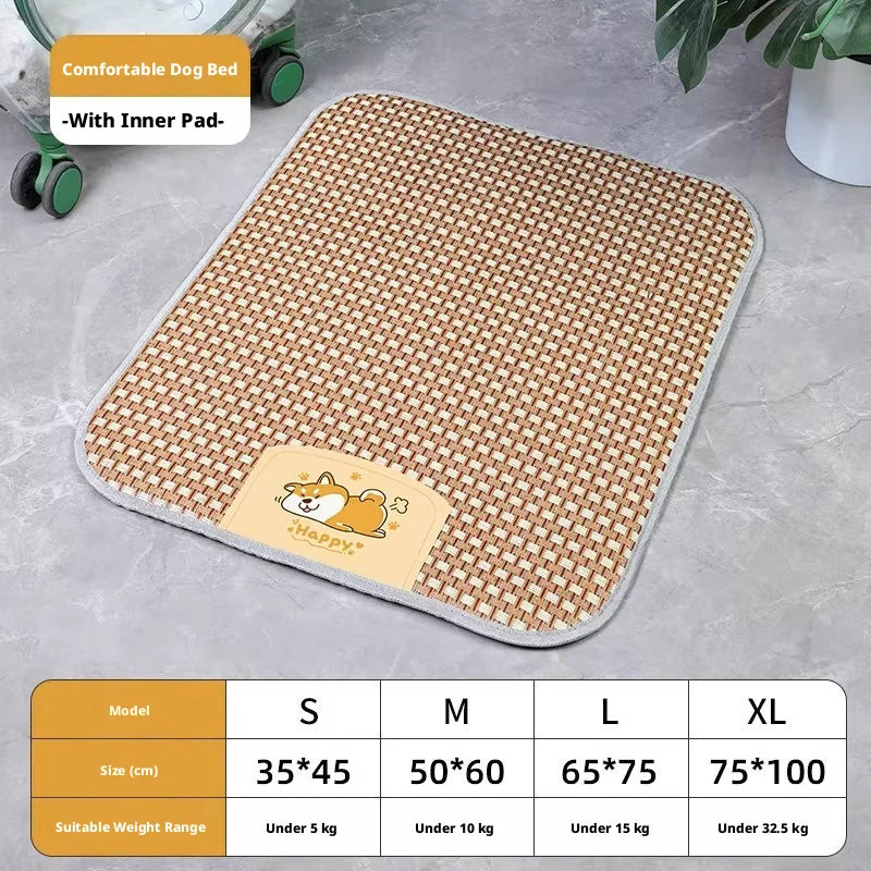 Pet Cooling Mat for Dogs Cats, Summer Rattan Sleeping Pad, Non-Slip Breathable Bed Mat