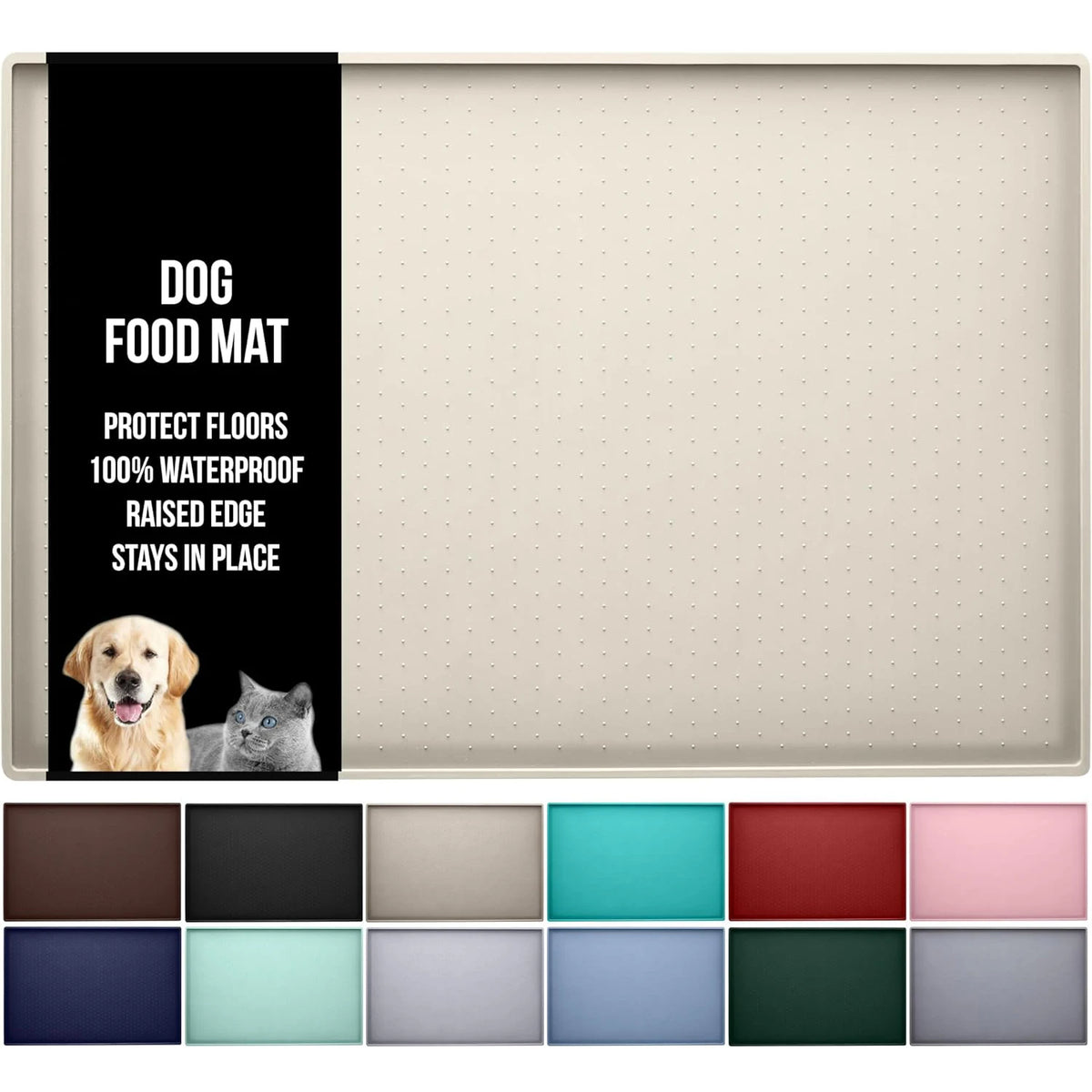 Silicone Cat Dog Food Mat, Anti-Slip Dog Bowl Mats, Pet Feeding Mats with Lip to Prevent Spills, Pet Placemat to Protect Floors