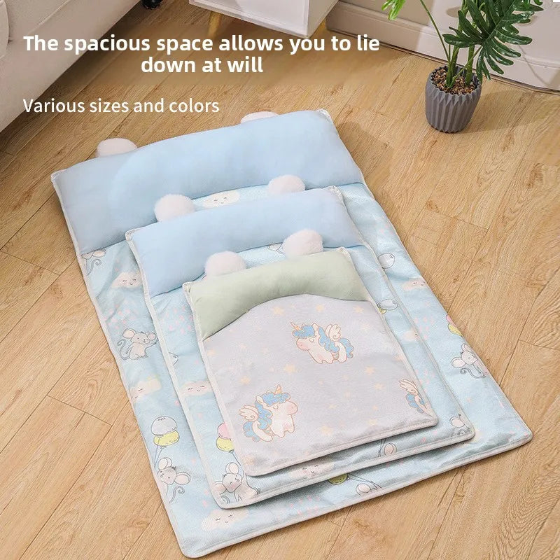 Summer Ice Silk Cold Mat Universal for Small Medium-sized Dog Beds Printed with Pillow Soft and Comfortable Cat Bed Accessories