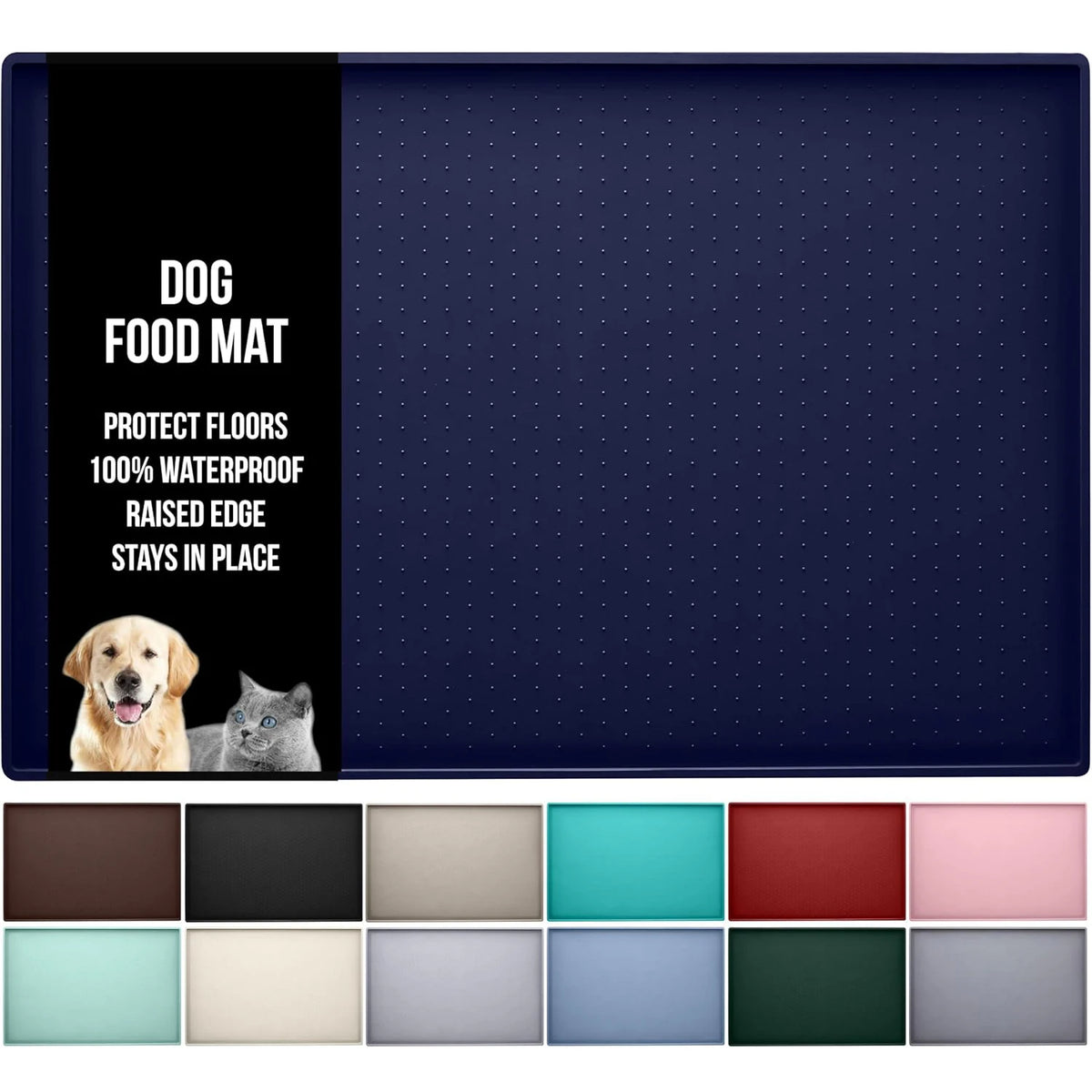 Silicone Cat Dog Food Mat, Anti-Slip Dog Bowl Mats, Pet Feeding Mats with Lip to Prevent Spills, Pet Placemat to Protect Floors