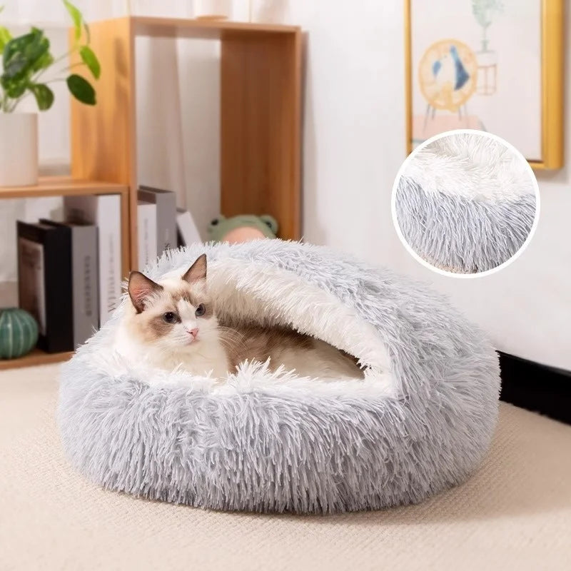 Warm Closed Shell Cat Bed Thick Plush Enclosed Pet Cave House All Season Washable Soft Dog Bed Nest for Kittens Small Puppies