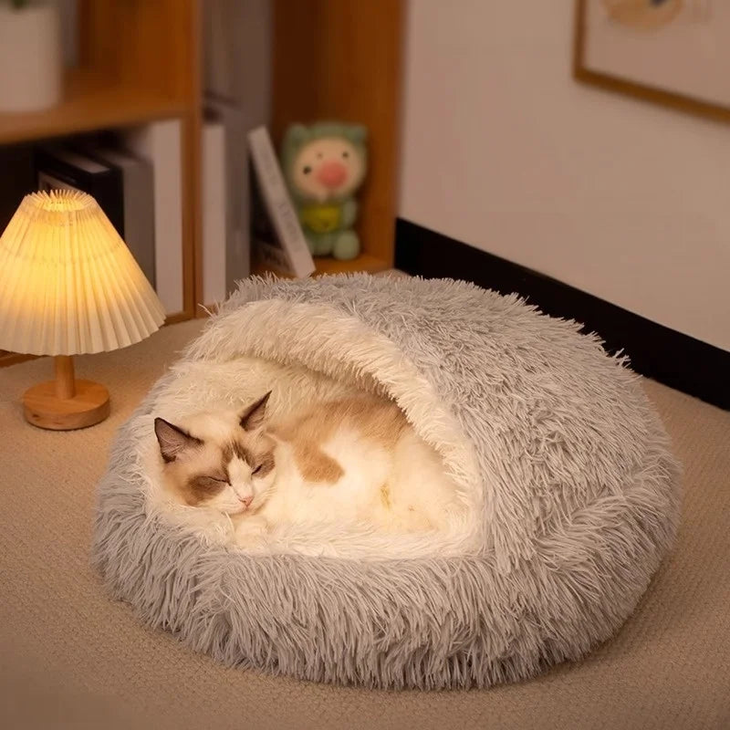 Warm Closed Shell Cat Bed Thick Plush Enclosed Pet Cave House All Season Washable Soft Dog Bed Nest for Kittens Small Puppies