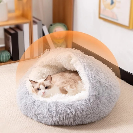 Warm Closed Shell Cat Bed Thick Plush Enclosed Pet Cave House All Season Washable Soft Dog Bed Nest for Kittens Small Puppies
