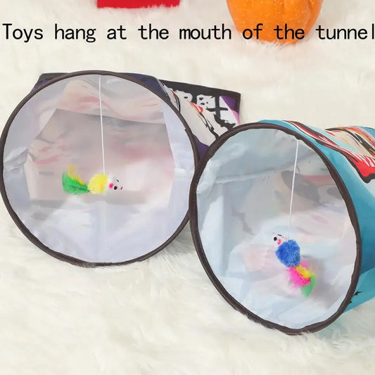 Cat Tunnel Toy Halloween Pattern Play Tube With Ball Portable Foldable Cat Tubes And Tunnels For Small Medium Rabbits Puppies