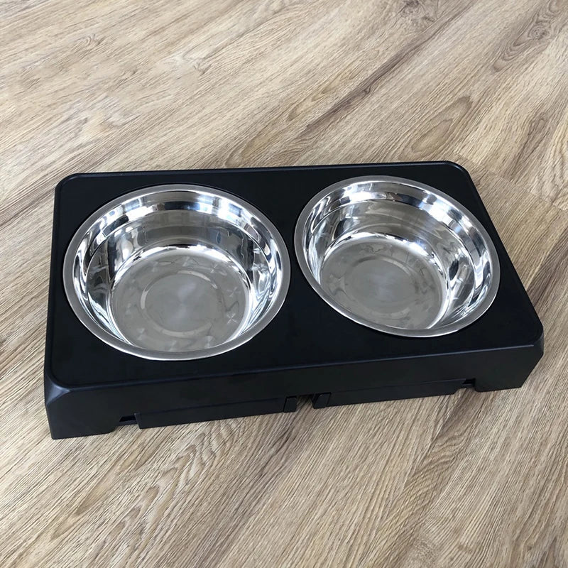 Elevated Dog Feeder Bowls Adjustable Raised Stand with Double Stainless Steel Food Water Bowls Small Medium Large Dogs
