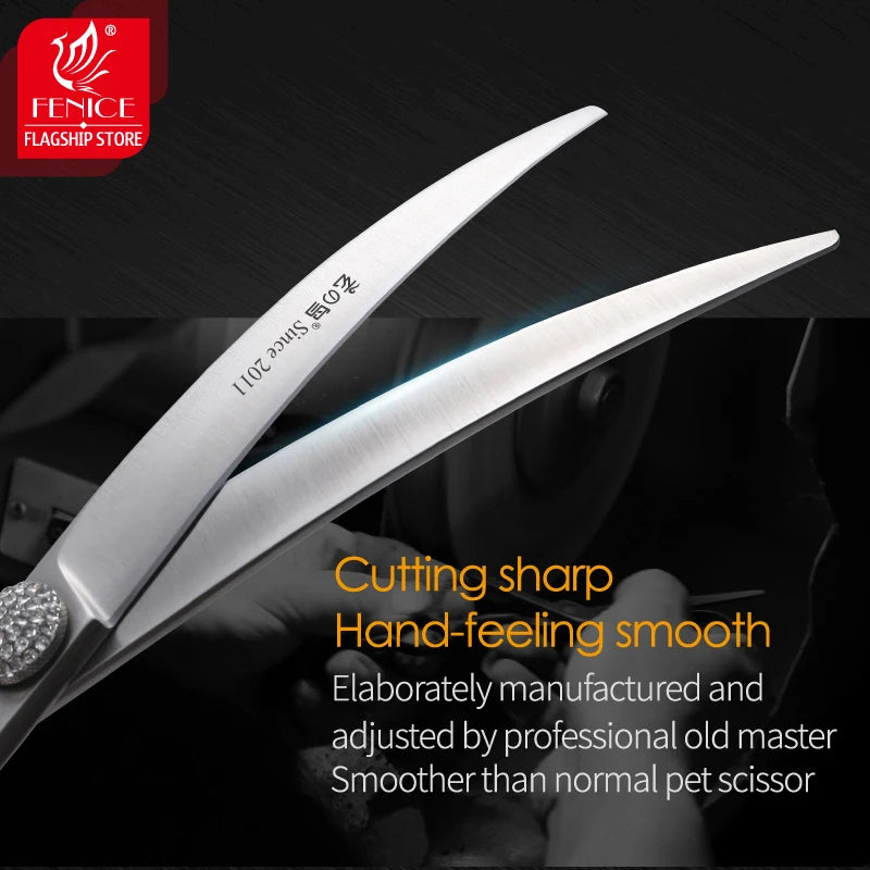 Fenice High-end 7.0/7.5/8.0/8.5 inch JP440C Diamond Screw Pet Grooming Straight Scissors/Curved Shears for Dog beauty