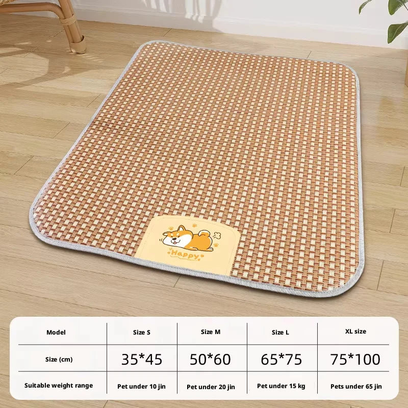 Pet Cooling Mat for Dogs Cats, Summer Rattan Sleeping Pad, Non-Slip Breathable Bed Mat