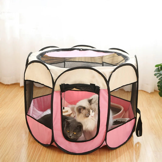 Octagonal Foldable Pet Playpen Tent Oxford Cloth Anti Scratch Dog Cat Whelping Box Indoor Outdoor Travel Puppy Kitten Crate Bed