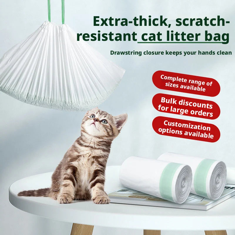 Thick Cat Litter Box Liners, Drawstring Pet Waste Bags, Large Disposable Cleaning Bags for Cats