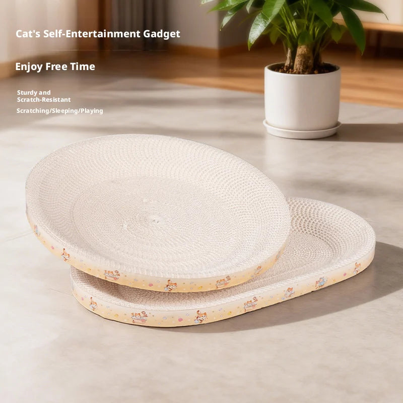 Round & Oval Corrugated Cat Scratcher Bed 2-in-1, Wear-resistant No Mess Cat Scratching Pad Nest Toy