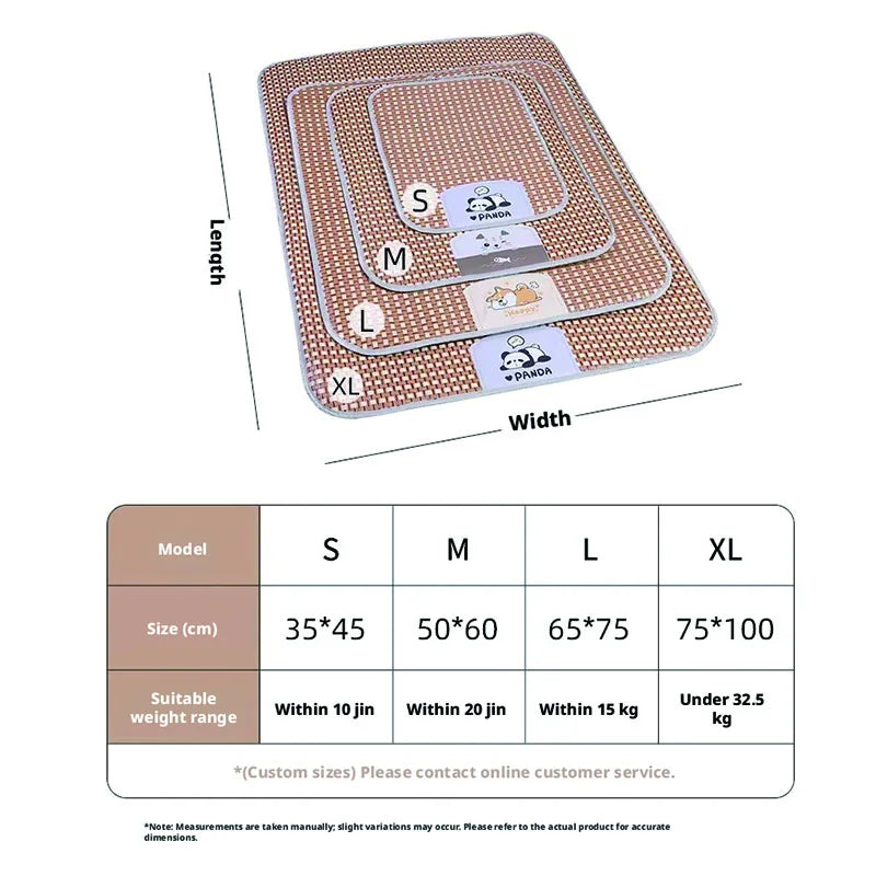 Pet Cooling Mat for Dogs Cats, Summer Rattan Sleeping Pad, Non-Slip Breathable Bed Mat