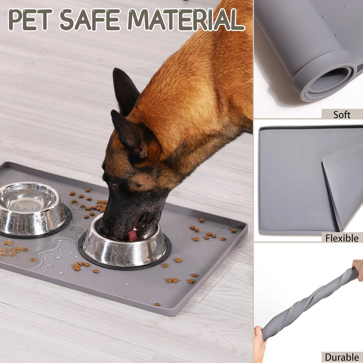 Silicone Cat Dog Food Mat, Anti-Slip Dog Bowl Mats, Pet Feeding Mats with Lip to Prevent Spills, Pet Placemat to Protect Floors