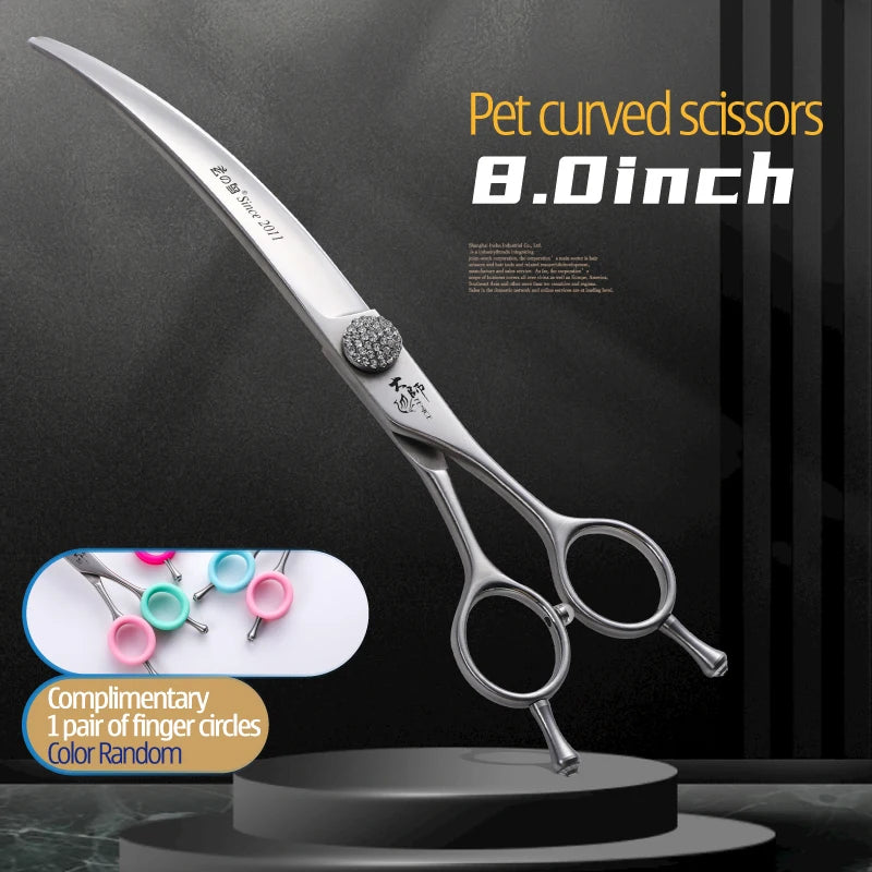 Fenice High-end 7.0/7.5/8.0/8.5 inch JP440C Diamond Screw Pet Grooming Straight Scissors/Curved Shears for Dog beauty