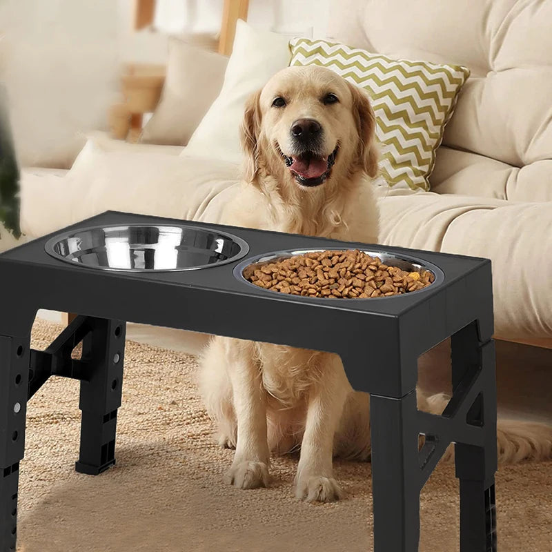 Elevated Dog Feeder Bowls Adjustable Raised Stand with Double Stainless Steel Food Water Bowls Small Medium Large Dogs