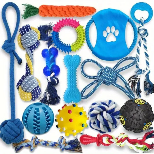 15PCS Dog Toys for Aggressive Chewers,Durable Rope Tug-of-War Chew Sticks &Unbreakable Rubber Balls for Small Medium Large Breed