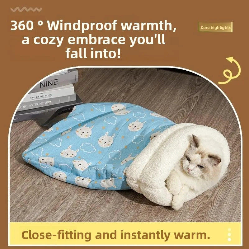 Cat Nest Winter Warmth Semi Enclosed Cat Sleeping Bag Nest Deep Sleep Designed for Cats Bedding Cat Mat Pet Universal